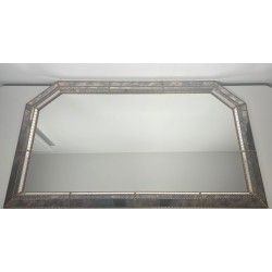 Large Multi-Faceted Mirror with Brass Chain Garland Borders — French Work, Circa 1970