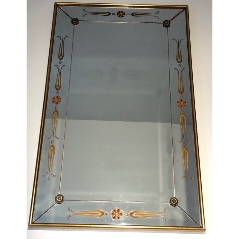 Large Mirror with Engraved and Gilded Neoclassical Decorations — French Work, Circa 1970