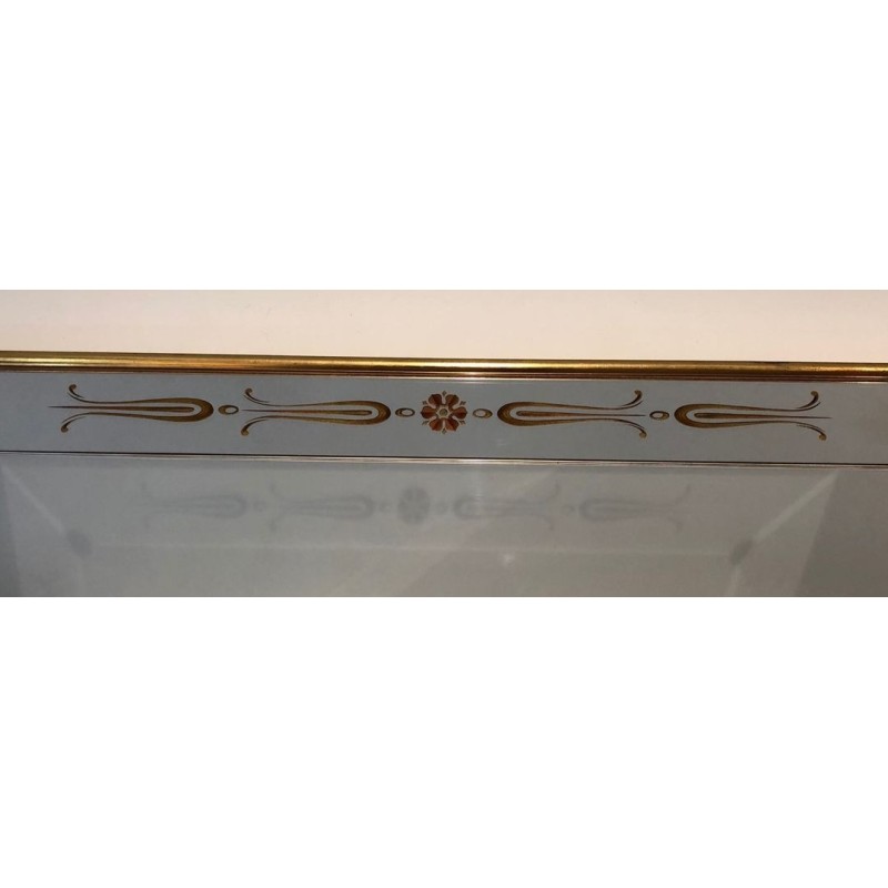 Grand Miroir Gravé de Décors Néoclassiques Dorés et Rouges — Travail Français, Vers 1970