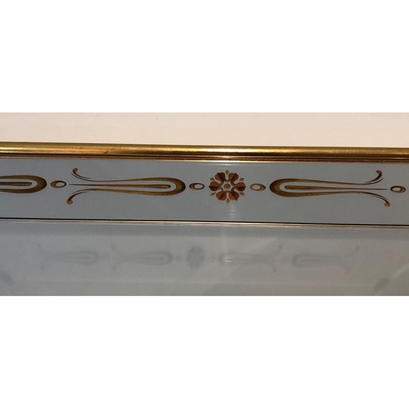 Grand Miroir Gravé de Décors Néoclassiques Dorés et Rouges — Travail Français, Vers 1970