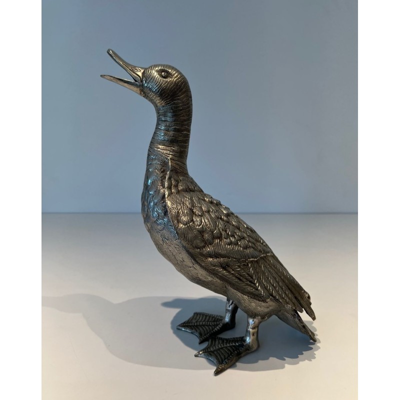 Set of Three Silvered Bronze Ducks — French Work, Circa 1970