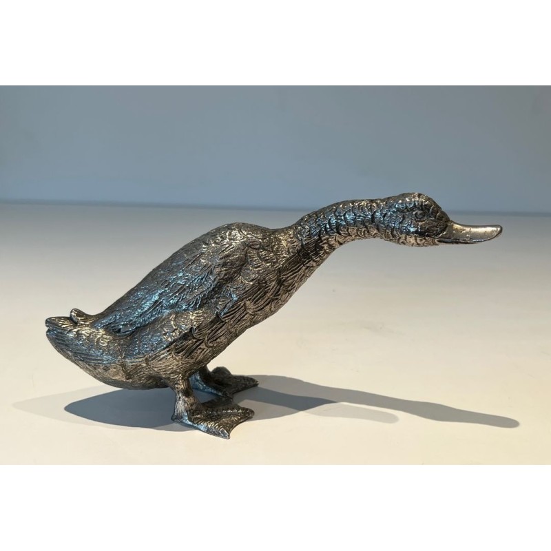 Set of Three Silvered Bronze Ducks — French Work, Circa 1970