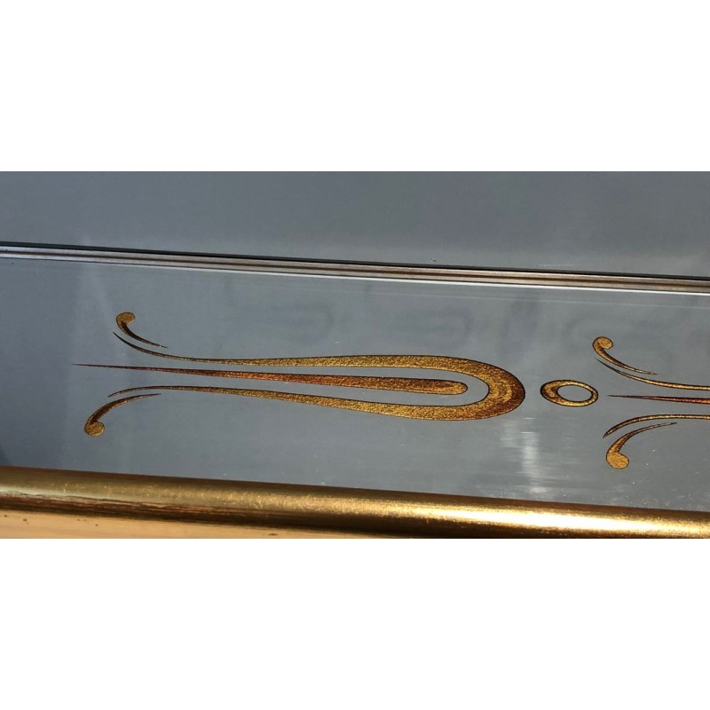 Grand Miroir Gravé de Décors Néoclassiques Dorés et Rouges — Travail Français, Vers 1970