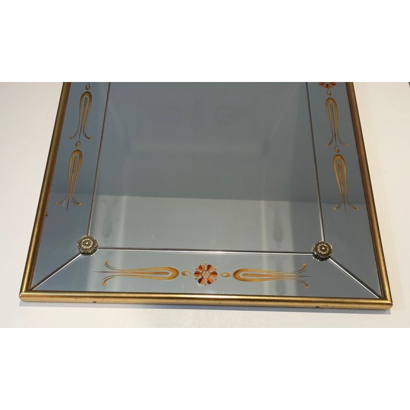 Large Mirror with Engraved and Gilded Neoclassical Decorations — French Work, Circa 1970