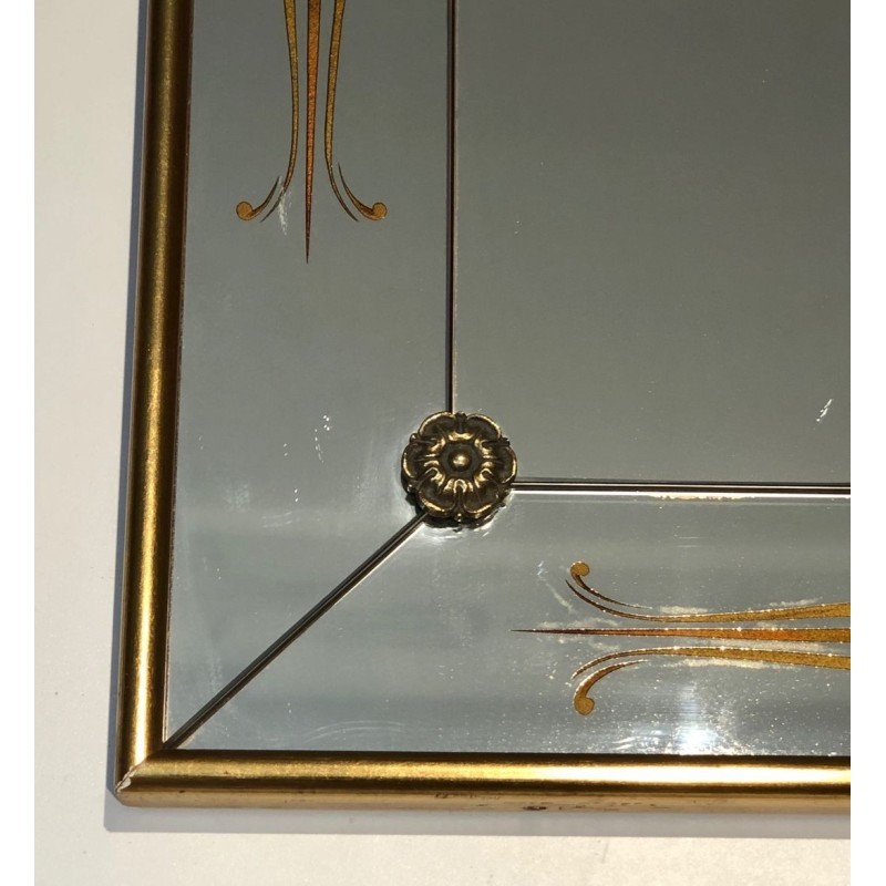 Large Mirror with Engraved and Gilded Neoclassical Decorations — French Work, Circa 1970