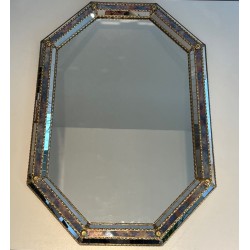 Miroir Octogonal à Facettes et Guirlandes de Laiton — Travail Français, Vers 1970