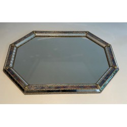 Octagonal Multi-Faceted Mirror with Brass Garland Mouldings — French Work, Circa 1970