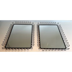 Pair of Black Lacquered Metal Mirrors in the Style of Jean Royère — Circa 1980