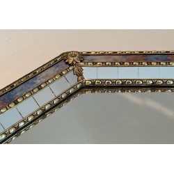 Octagonal Multi-Faceted Mirror with Brass Garland Mouldings — French Work, Circa 1970