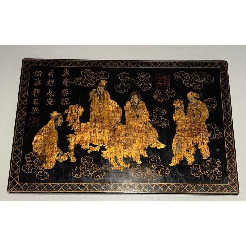 Lacquer and Gilding Painting with Chinese Decors — French Work, Circa 1970