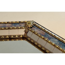 Octagonal Multi-Faceted Mirror with Brass Garland Mouldings — French Work, Circa 1970