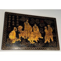 Lacquer and Gilding Painting with Chinese Decors — French Work, Circa 1970