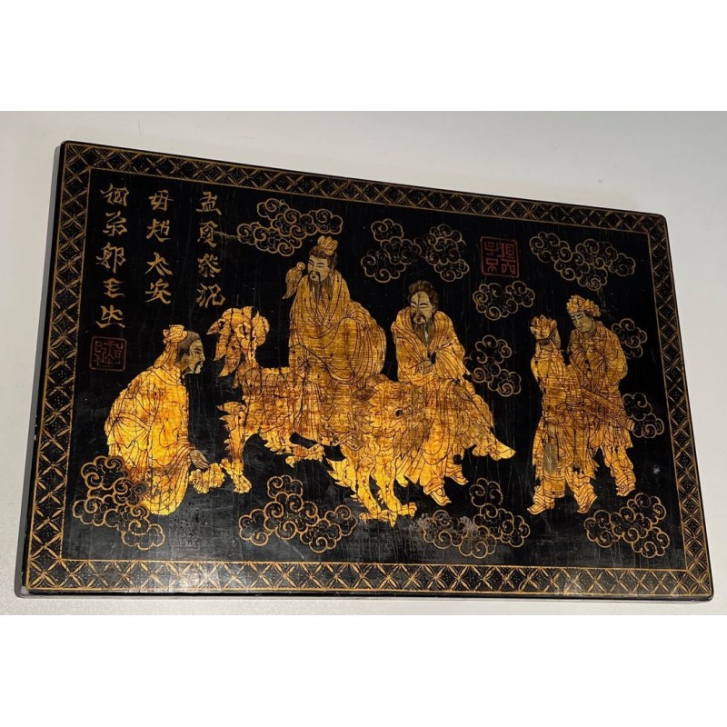Lacquer and Gilding Painting with Chinese Decors — French Work, Circa 1970
