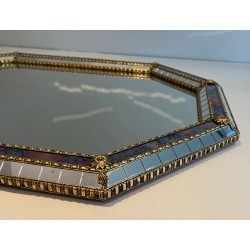 Octagonal Multi-Faceted Mirror with Brass Garland Mouldings — French Work, Circa 1970