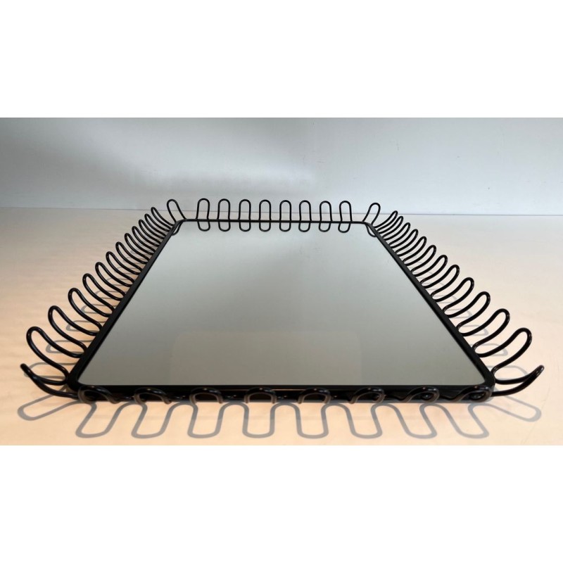 Pair of Black Lacquered Metal Mirrors in the Style of Jean Royère — Circa 1980