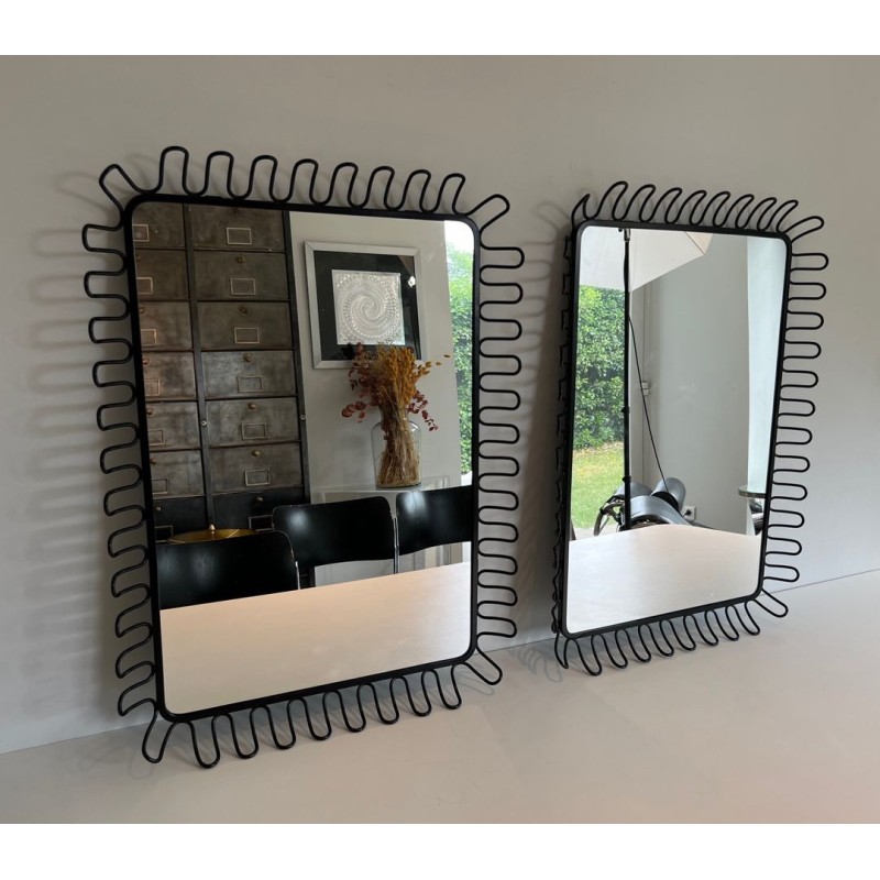 Pair of Black Lacquered Metal Mirrors in the Style of Jean Royère — Circa 1980