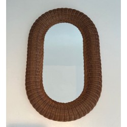 Tall Oval Rattan Mirror with Woven Frame