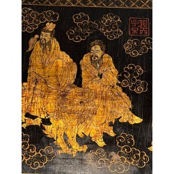 Lacquer and Gilding Painting with Chinese Decors — French Work, Circa 1970