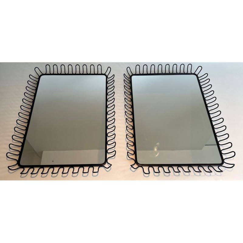 Pair of Black Lacquered Metal Mirrors in the Style of Jean Royère — Circa 1980