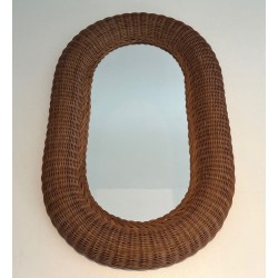 Tall Oval Rattan Mirror with Woven Frame