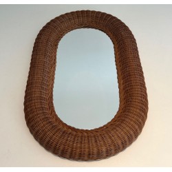Grand Miroir Ovale en Rotin Tressé