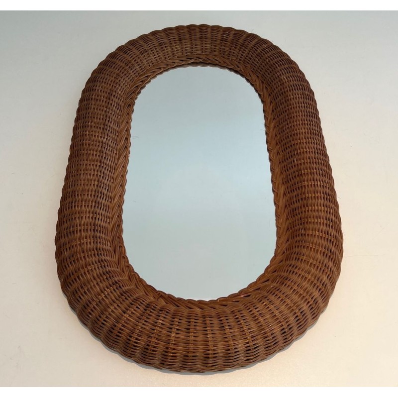 Tall Oval Rattan Mirror with Woven Frame