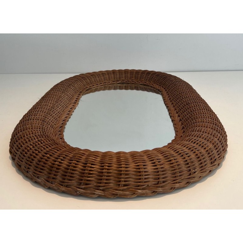 Tall Oval Rattan Mirror with Woven Frame