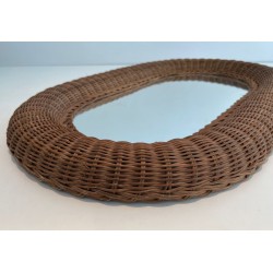 Tall Oval Rattan Mirror with Woven Frame