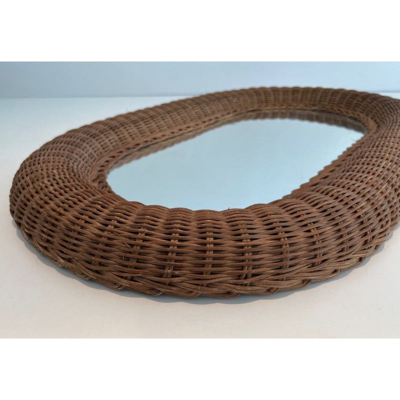 Tall Oval Rattan Mirror with Woven Frame