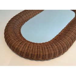 Tall Oval Rattan Mirror with Woven Frame