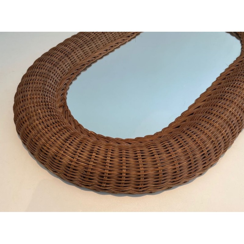 Tall Oval Rattan Mirror with Woven Frame