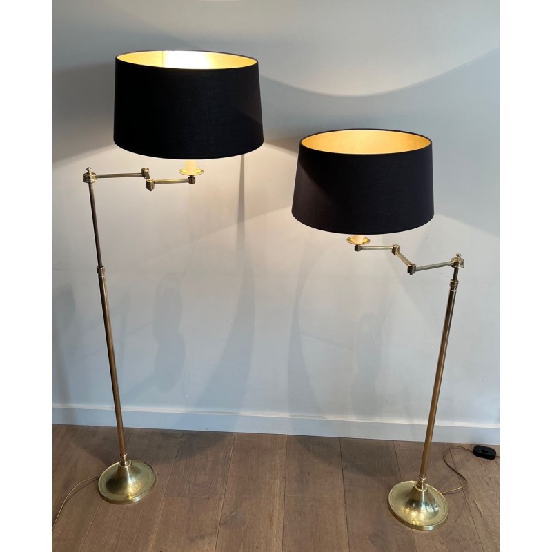 Pair of Adjustable Brass Reading Lamps, Attributed to Maison Jansen, circa 1940