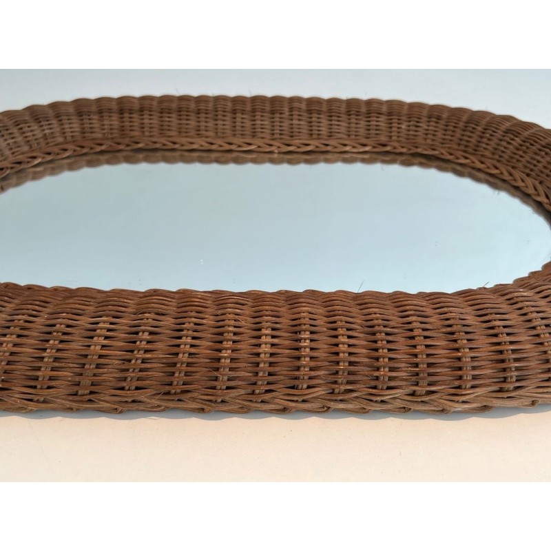 Tall Oval Rattan Mirror with Woven Frame