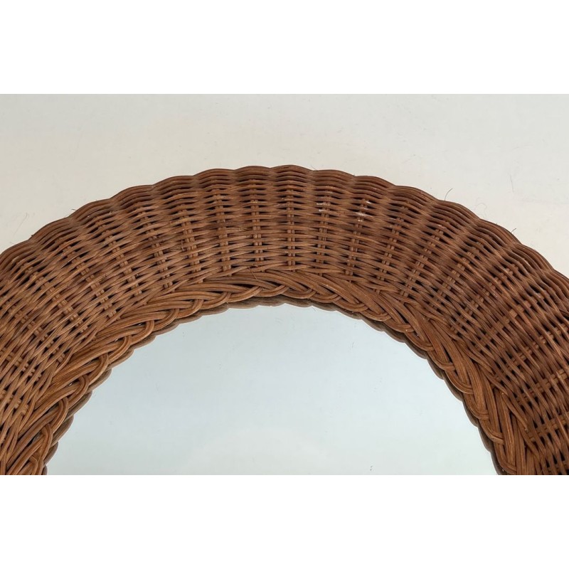 Tall Oval Rattan Mirror with Woven Frame