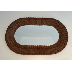 Tall Oval Rattan Mirror with Woven Frame