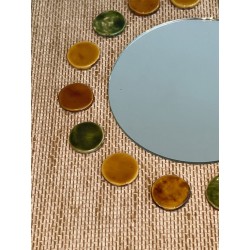 Square Raffia Mirror with Glazed Ceramic Roundel Surround
