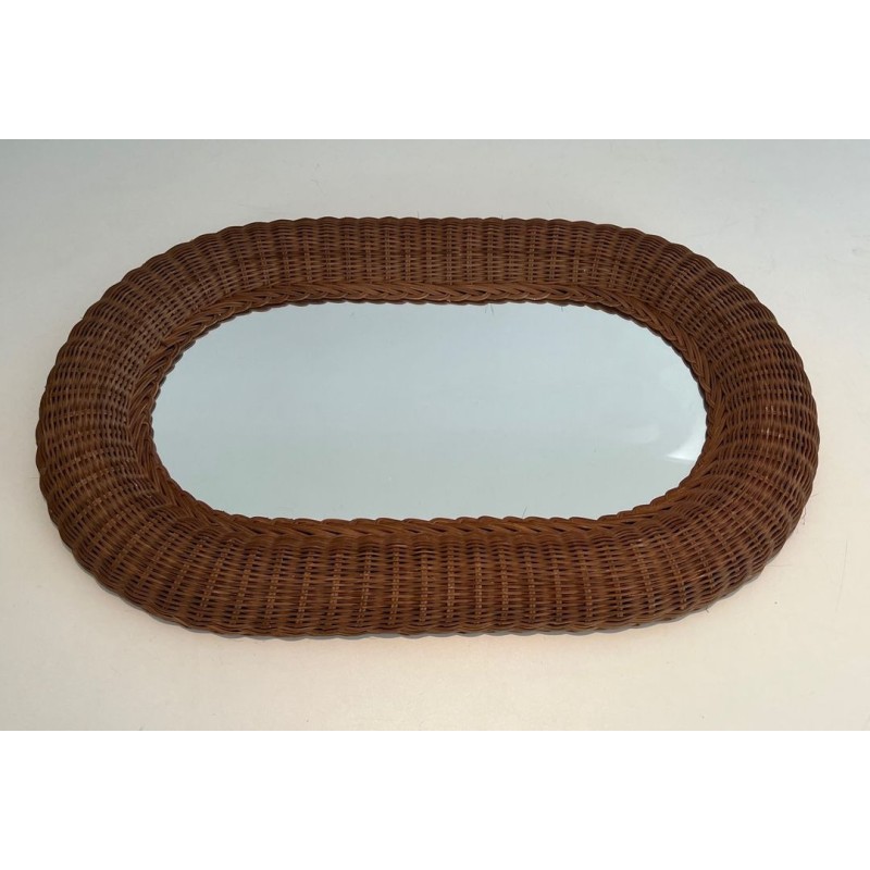 Tall Oval Rattan Mirror with Woven Frame