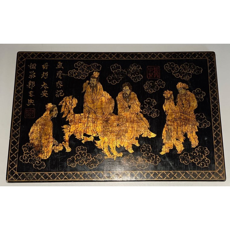 Lacquer and Gilding Painting with Chinese Decors — French Work, Circa 1970