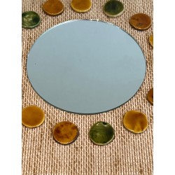 Square Raffia Mirror with Glazed Ceramic Roundel Surround