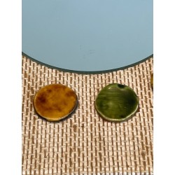 Miroir Carré en Raphia à Couronne de Disques en Céramique Vernissée