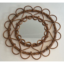 Miroir Circulaire en Rotin à Cadre de Boucles Ouvertes
