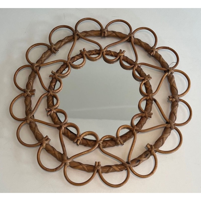 Miroir Circulaire en Rotin à Cadre de Boucles Ouvertes