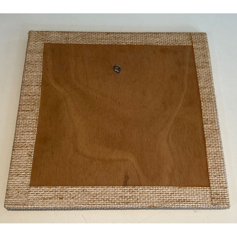 Square Raffia Mirror with Glazed Ceramic Roundel Surround