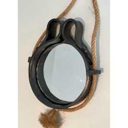 Miroir en Céramique Noire Suspendu sur Corde