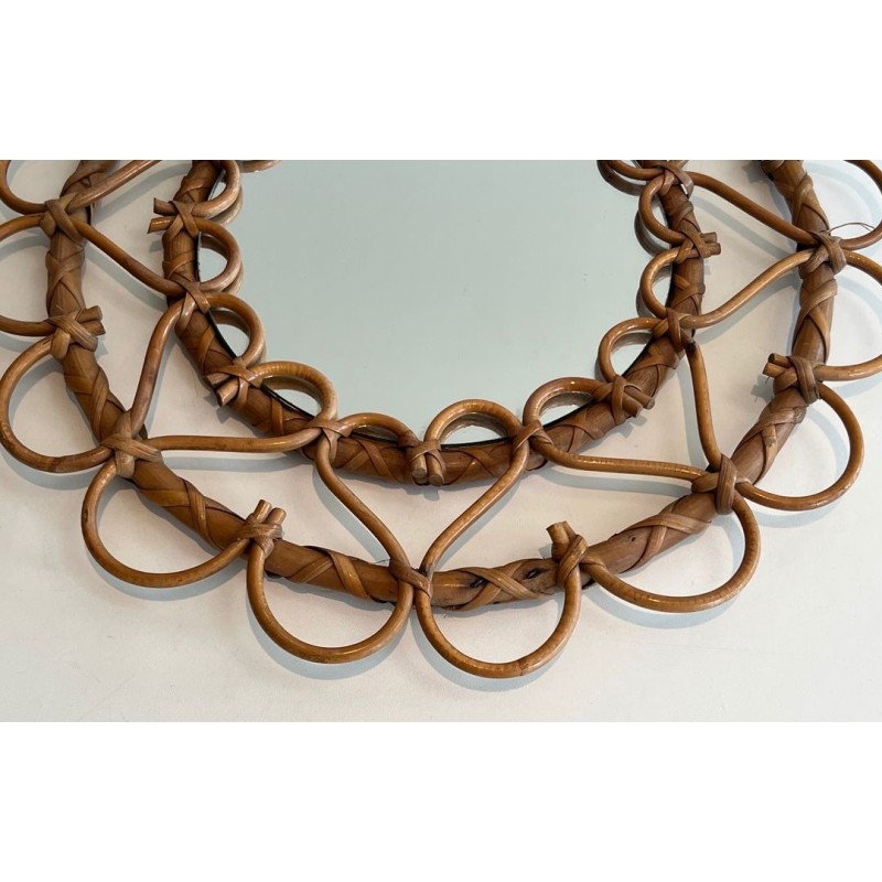 Miroir Circulaire en Rotin à Cadre de Boucles Ouvertes