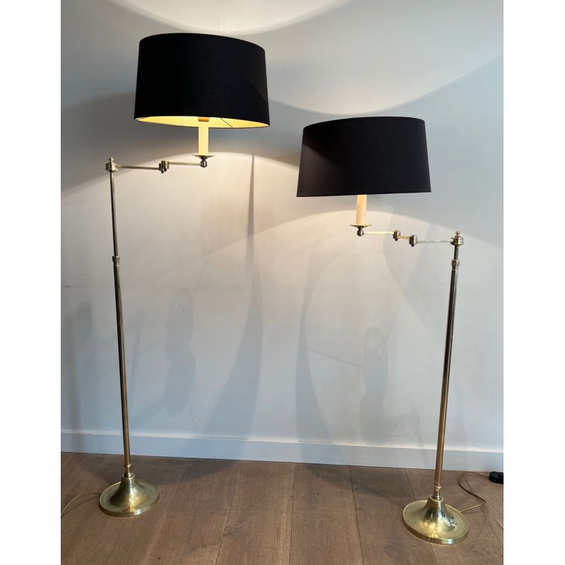 Pair of Adjustable Brass Reading Lamps, Attributed to Maison Jansen, circa 1940