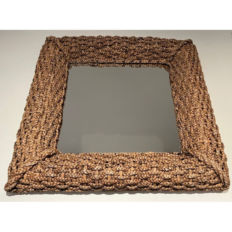 Square Woven Rope Mirror Attributed to Audoux-Minet