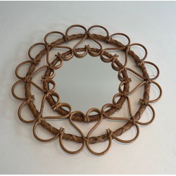 Miroir Circulaire en Rotin à Cadre de Boucles Ouvertes