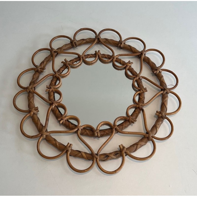 Miroir Circulaire en Rotin à Cadre de Boucles Ouvertes