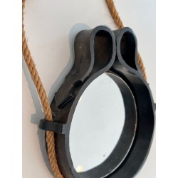 Black Glazed Ceramic Mirror Suspended on Rope